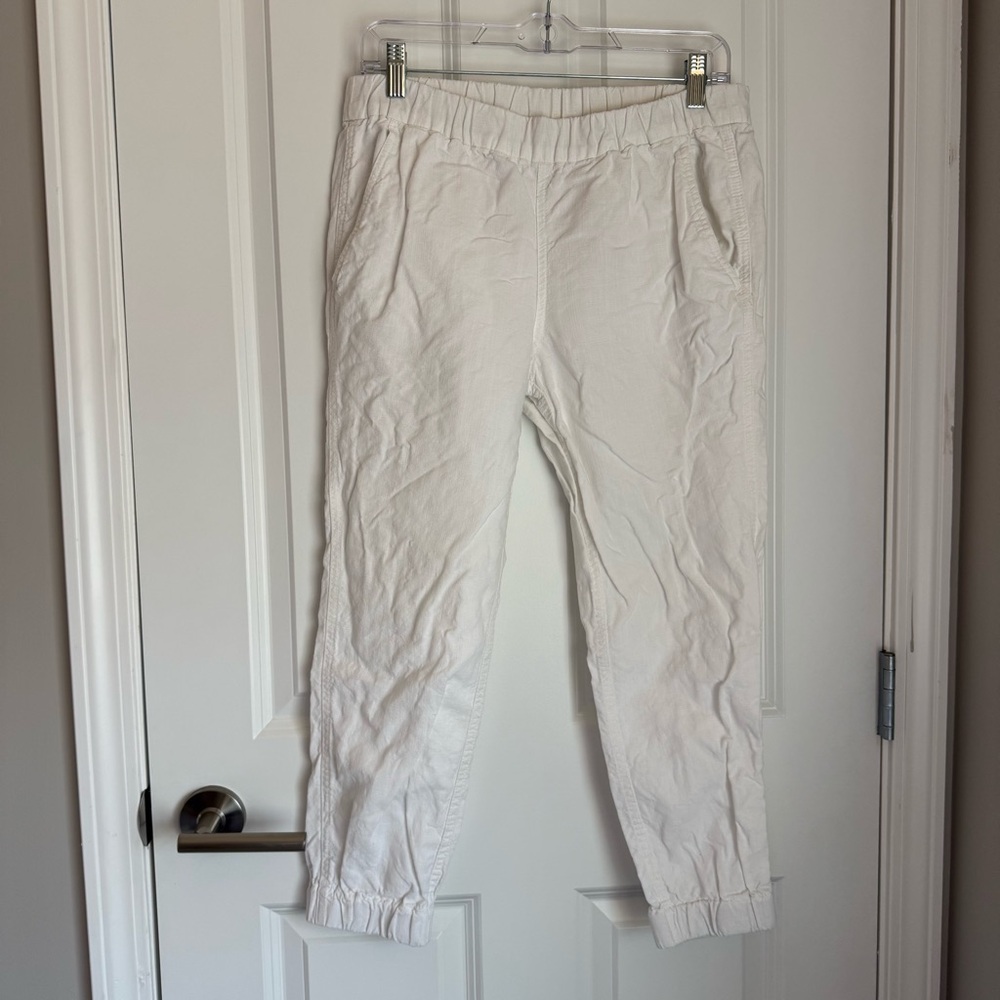 J Crew White Linen Blend Jogger Pants. Cropped. Used. SEE BELOW FOR SIZING.